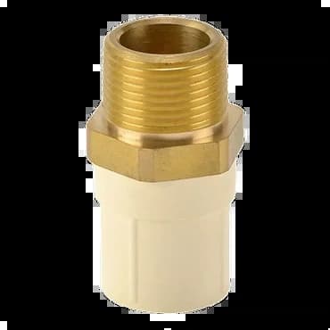CPVC Reducing Male Adapter Brass Threaded | Size: 3/4" X 1/2" (20mm x 15mm) | Type: Reducing MABT | Material: CPVC | For hot and cold water plumbing | Max operating temperature: 82°C | Max pressure: 8.79 bar