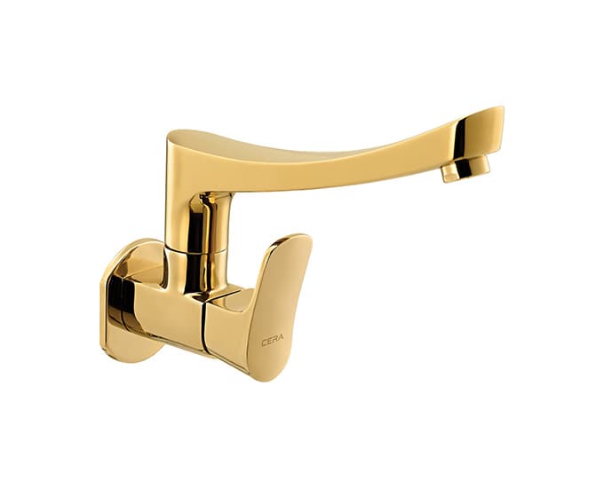 Perla Sink Cock (Wall Mounted) with 200 mm (8") Long Swivel Spout and Wall Flange | Chrome Finish