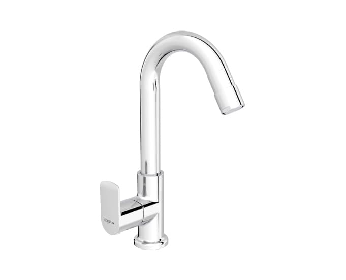 Chromo Pillar Cock (Cold Water only) with Swan Neck Spout Left and Aerator | Chrome Finish