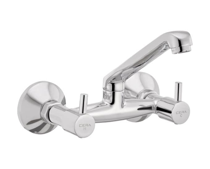 Garnet Sink Mixer (Wall Mounted) with 150 mm (6") Long Swivel Spout, Connecting Legs and Wall Flanges | Chrome Finish | For Kitchen use