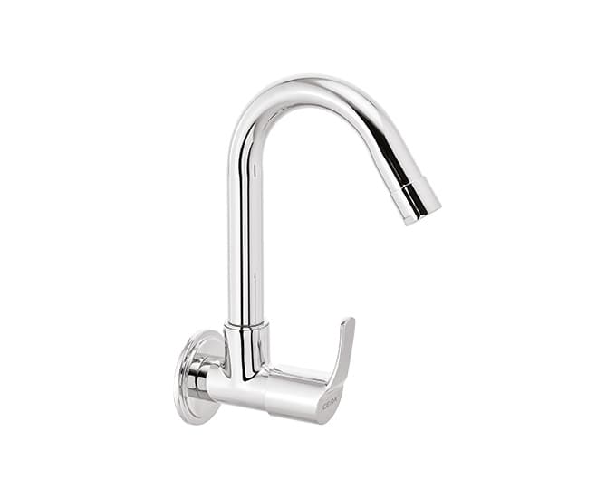 Vivana Sink Cock (Wall Mounted) with 150 mm (6") Long Swivel Spout and Wall Flange | Chrome Finish | For Kitchen use