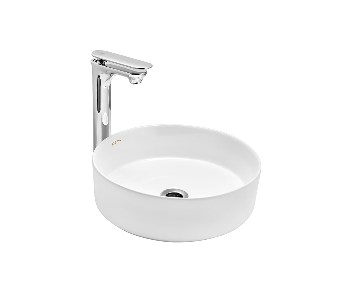 Celery Table Top Wash Basin | Without Tap Hole Provision | Finish: Snow White | Size: 370 x 370 x 115 mm
