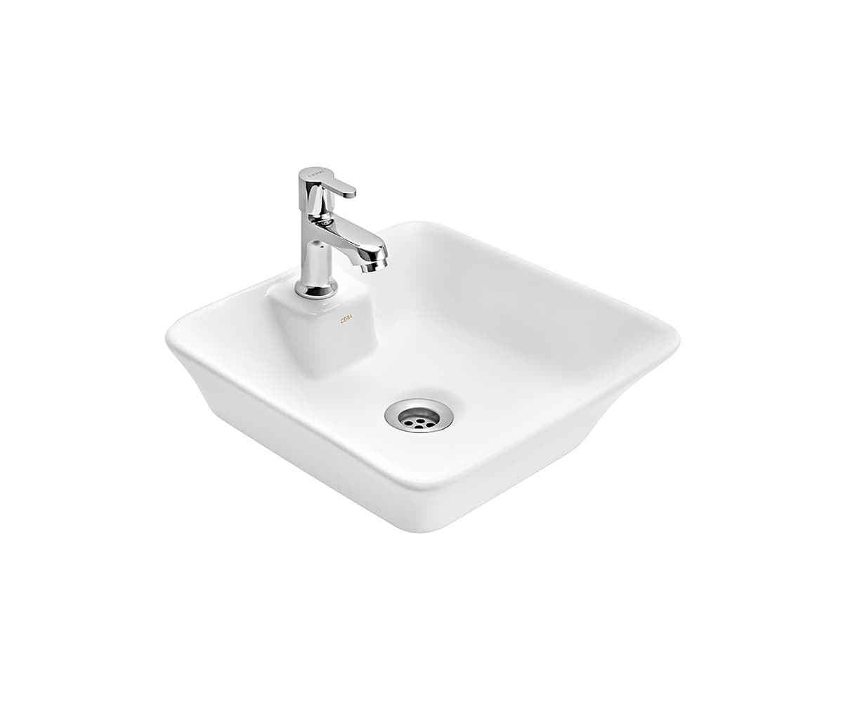 Casual Table Top / Wall Hung Wash Basin | With Tap Hole Provision | Finish: Snow White | Size: 345 x 355 x 115 mm