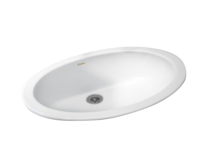 Oval Counter Wash Basin | Without Tap Hole Provision | Finish: Snow White | Size: 560 x 400 x 205 mm