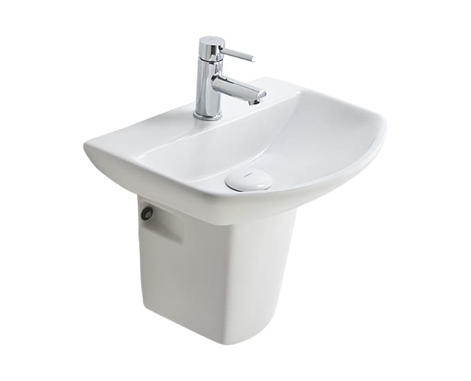 Canberra L Wall Hung Wash Basin | Finish: Snow White | Size: 550 x 410 x 150 mm | With Tap Hole Provision | For use with Half Pedestal (S2090129) (height 440 mm)
