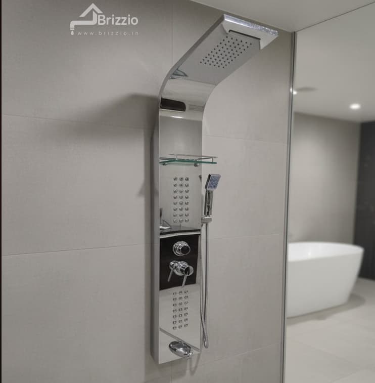 Shower Panel | Wall Mounted | Size: 1500x220mm | Finish: Chrome | Included: Overhead Shower, Hand Shower, Body Jets, Shelf, Mixer Controls | Suitable replacement for Wall Mixer