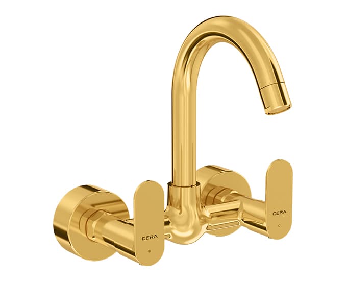 Curve Sink Mixer (Wall Mounted) with 150 mm (6") Long Swivel Spout Connecting Legs and Wall Flanges | Chrome Finish | For Kitchen Use