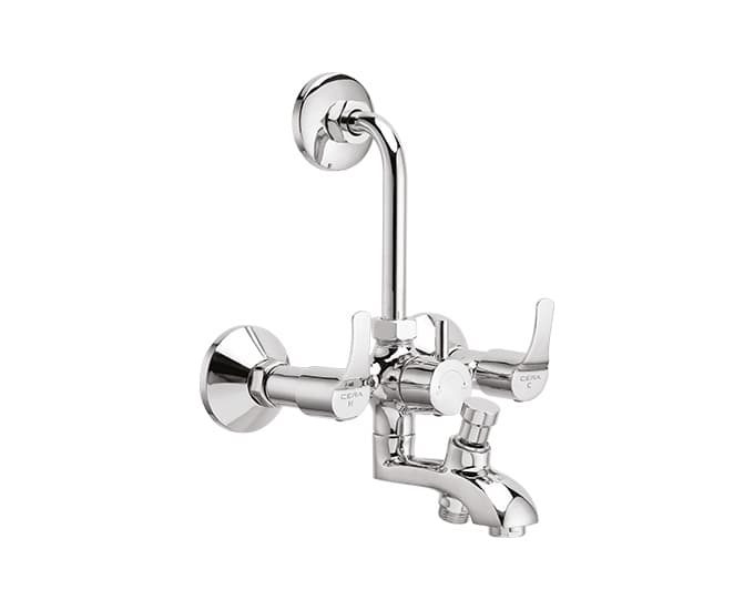 Vivana Wall Mixer (3-in-1) with Arrangement for both Telephonic Hand Shower and Overhead Shower with Bend Pipe | Chrome Finish