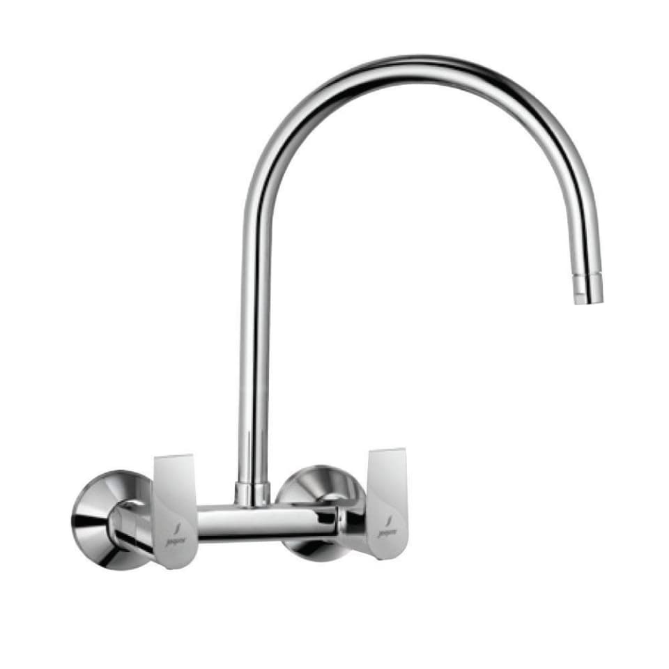 Aria Sink Mixer with Regular Swinging Spout (Wall Mounted Model) With Connecting Legs & Wall Flanges | Chrome Finish | Material: Brass