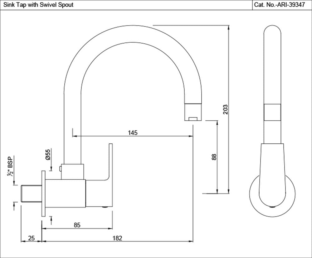 Aria Sink Cock with Regular Swinging Spout (Wall Mounted Model) With Wall Flange | Chrome Finish | Material: Brass