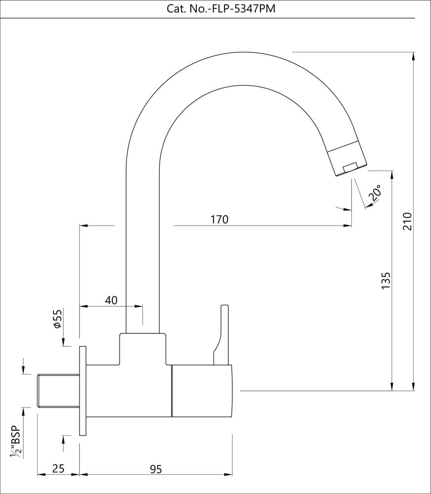 Florentine Prime Sink Cock with Regular Swinging Spout (Wall Mounted) | Chrome Finish with Wall Flange | Material: Brass