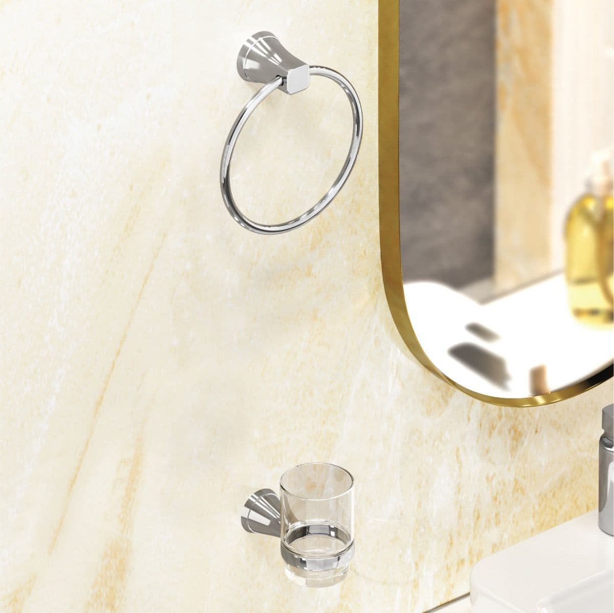Soap dispenser and holder with frosted glass bottle | Chrome Finish
