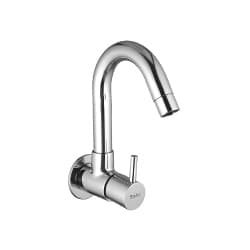 Sink Cock | Wall Mounted Tap | Flair Series | Curved High Neck Brass Tap With Chrome Finish | Frees Up Sink Deck Area And Gives Comfortable Utensil Washing Height