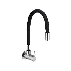 Sink Cock | Wall Mounted Sink Tap | Flair Series | Flexible Black Spout With Sturdy Brass Base And Chrome Body | Saves Deck Space While Giving Better Sink Reach And Movement