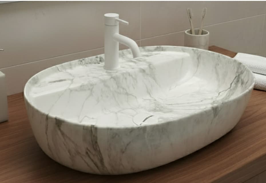 Designer Wash Basin | Table Top | Size: 610x410x130mm | Finish: Marble — image 1