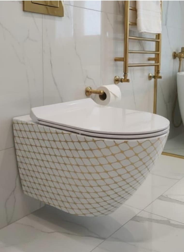 Designer Wall Hung Toilet | Size: 490x370x370mm | Soft Close Seat Cover Included | Recommended Buy: PS-413 Designer Wash Basin (sold separately)