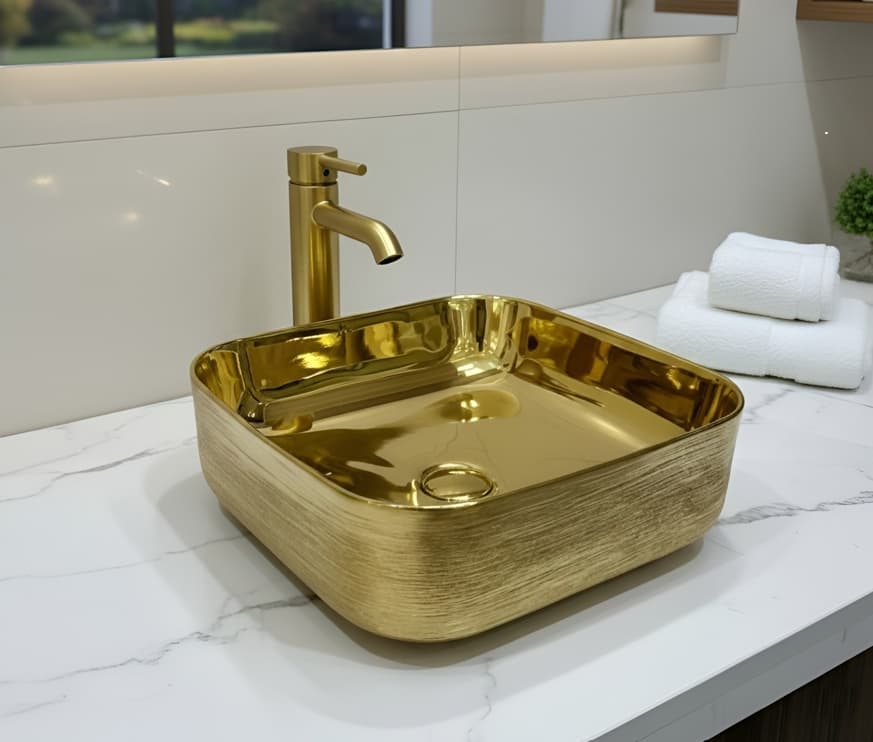Designer Wash Basin | Table Top | Size: 350x350x130mm | Finish: PVD — image 1