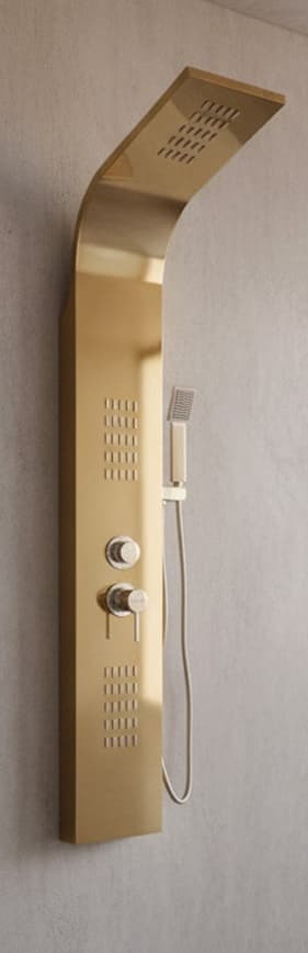 Shower Panel | Size: 1500x220mm | Finish: Gold | Included: Overhead Shower, Hand Shower, Body Jets, Mixer Controls | Suitable replacement for Wall Mixer