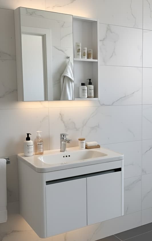 Designer Vanity Cabinet | Cabinet Size: (H)600x(D)470mm | Included: Mirror, Wash Basin, Cabinet — image 1