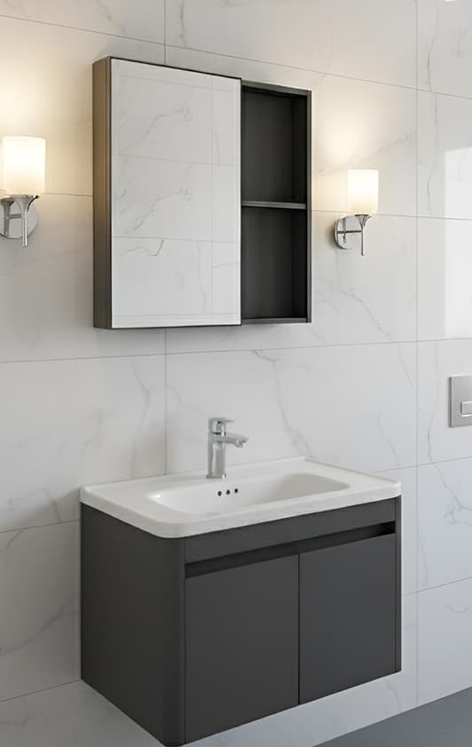 Designer Vanity Cabinet | Cabinet Size: (W)600x(D)470mm | Included: Mirror, Wash Basin, Cabinet