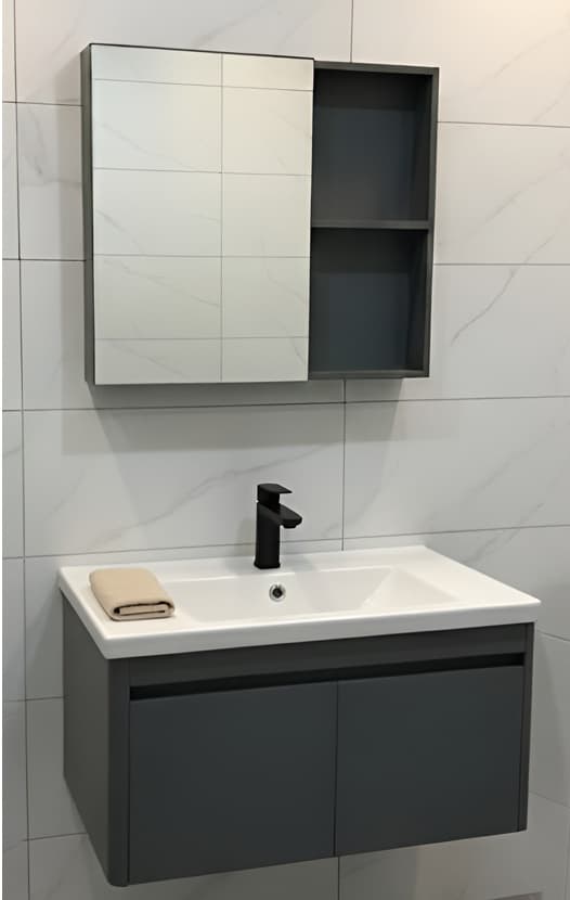 Designer Vanity Cabinet | Cabinet Size: (W)800x(D)470mm | Included: Mirror, Wash Basin, Cabinet