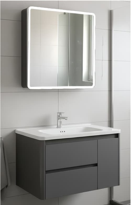 Designer Vanity Cabinet | Cabinet Size: (W)800x(D)470mm | Included: LED Mirror, Wash Basin, Cabinet — image 1