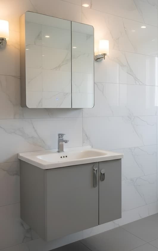 Designer Vanity Cabinet | Cabinet Size: (W)600x(D)470mm | Included: LED Mirror, Wash Basin, Cabinet — image 1