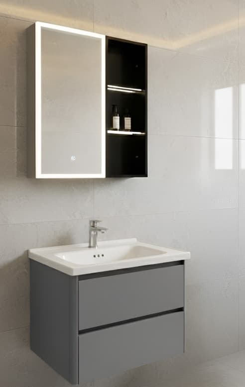Designer Vanity Cabinet | Cabinet Size: (W)600x(D)470mm | Included: LED Mirror, Wash Basin, Cabinet