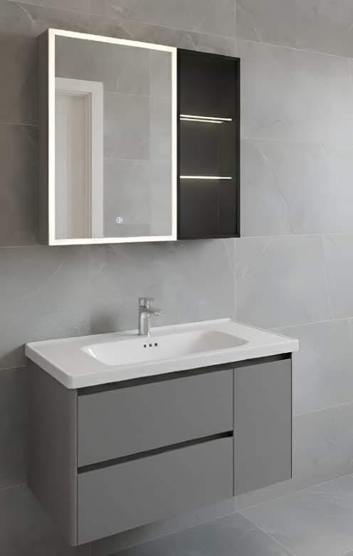 Designer Vanity Cabinet | Cabinet Size: (W)800x(D)470mm | Included: LED Mirror, Wash Basin, Cabinet