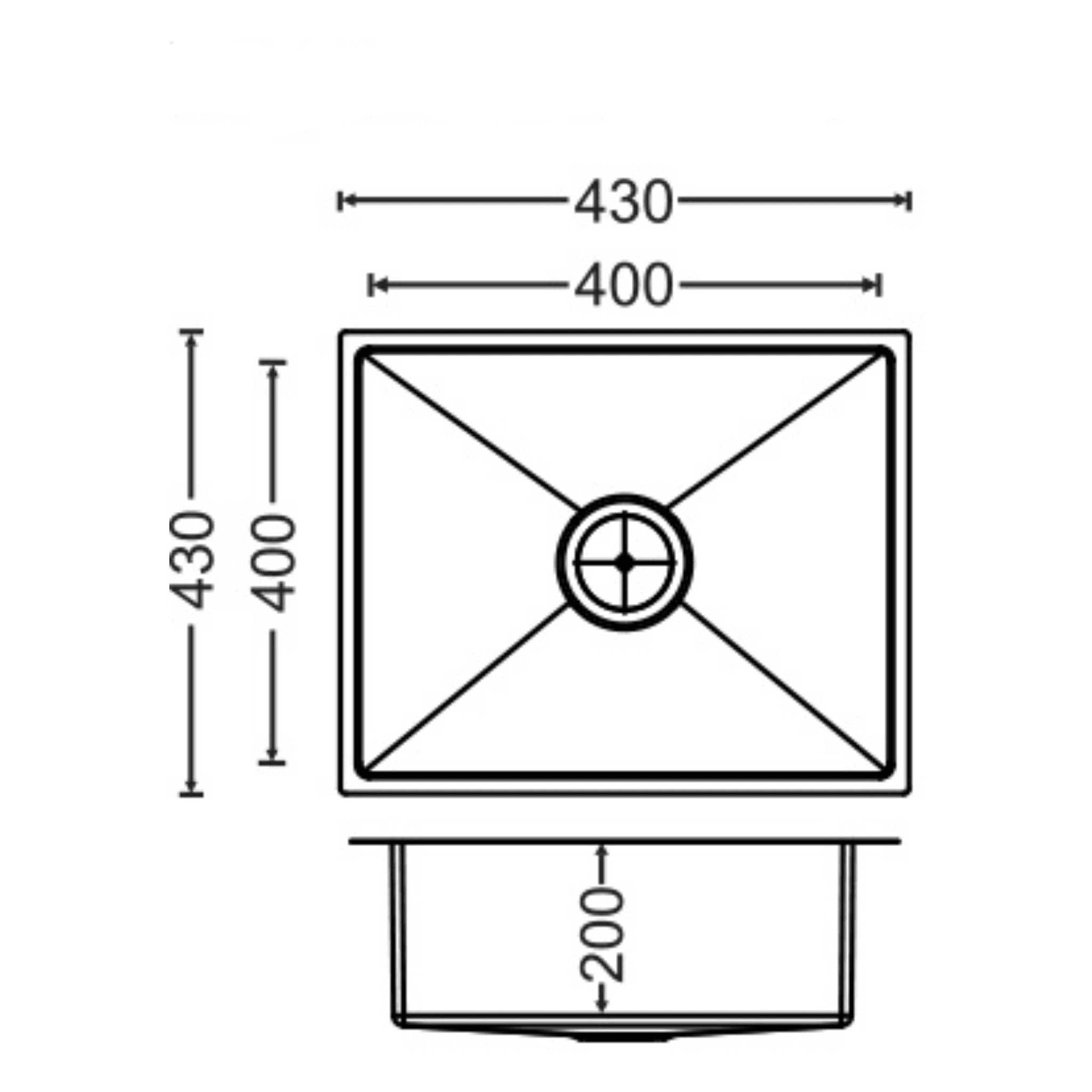 Micro Radius R10 Series Steel Kitchen Sink 17" x 17" x 8" (430 x 430 x 200mm) | SS 304 Grade | Chrome Finish | Top Mount & Under Mount Installation | Slab Cutting Size: 400 x 400mm — image 2
