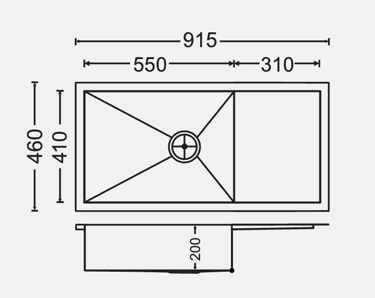Drainer Series Steel Kitchen Sink 36" x 18" x 8" (915 x 460 x 200mm) | Chrome Finish | SS 304 Grade | Top Mount & Under Mount Installation | Slab Cutting Size: 550 x 410mm — image 2