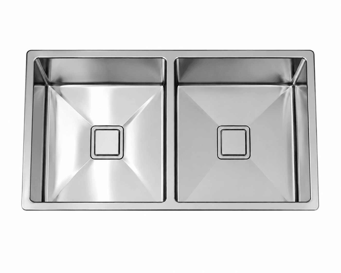 Double Bowl Series Steel Kitchen Sink 34" x 18" x 9" (860 x 457 x 225mm)| SS 304 Grade | Chrome Finish | Top Mount & Under Mount Installation | Slab Cutting Size: 380 x 407mm, 405 x 407mm