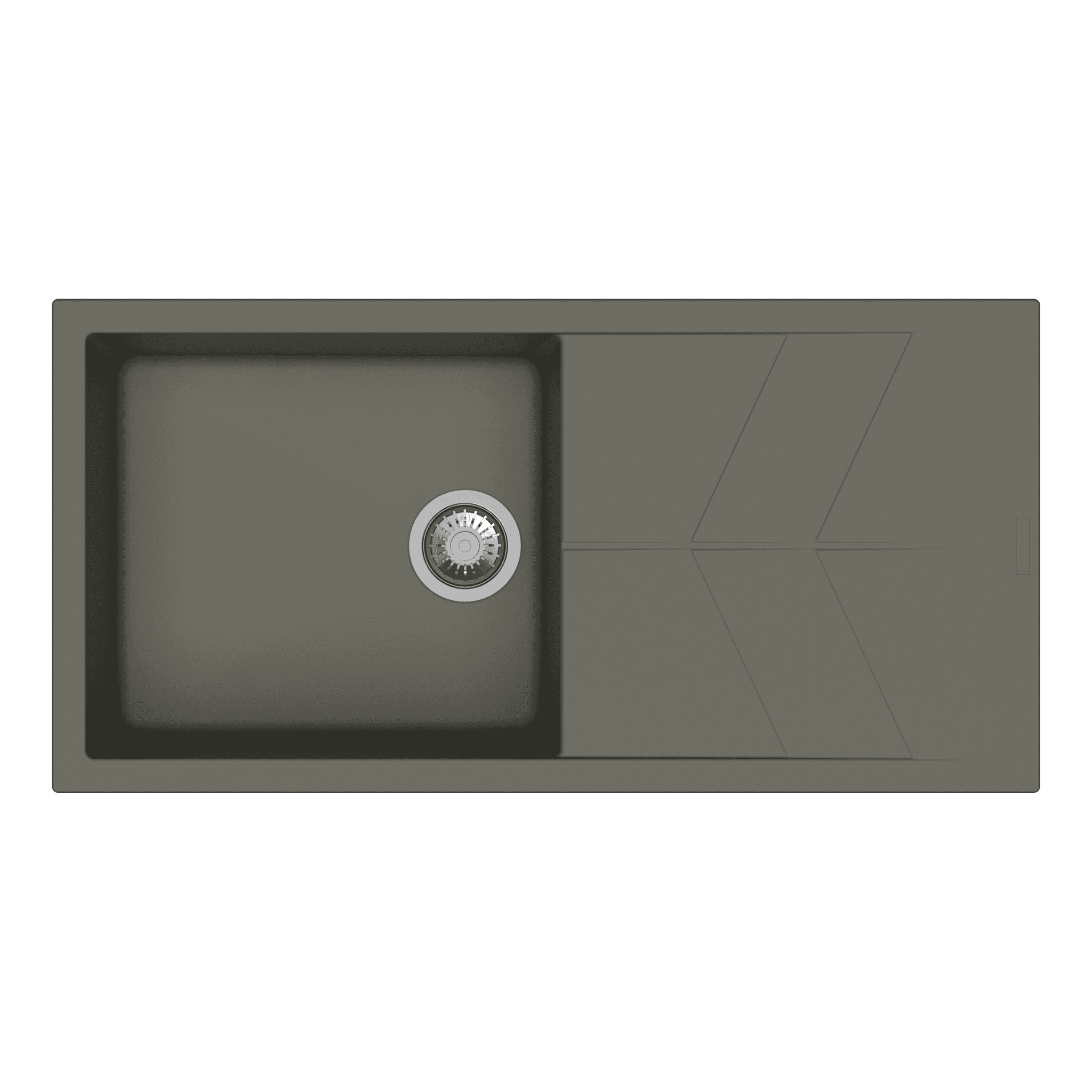 Jazz Series with Drainer Quartz Kitchen Sink 40" × 20" x 9" ( 1000 x 500 x 225mm) | Concrete Finish | Top Mount, Under Mount & Flush Mount Installation | Included Accessories: Plumbing Kit | Slab Cutting Size: 480 x 430mm — image 1