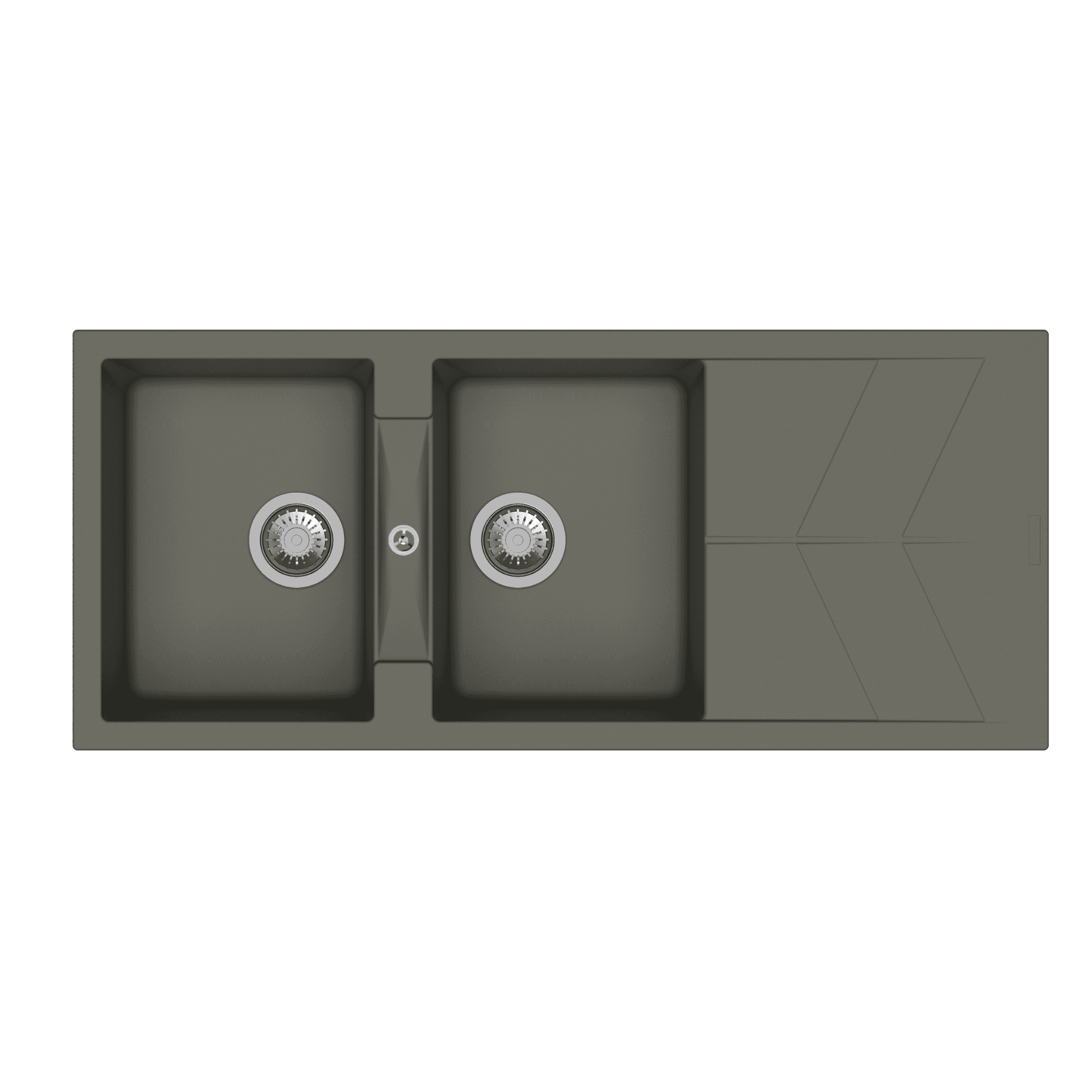 Jazz Series Double Bowl With Drainer Quartz Kitchen Sink 46" x 20" x 8" (1160 x 500 x 200mm) | Concrete Finish | Top Mount, Flash mount & Under Mount Installation | Included Accessories: Plumbing Kit | Slab Cutting Size: 323 x 430mm, 323 x 430mm — image 1