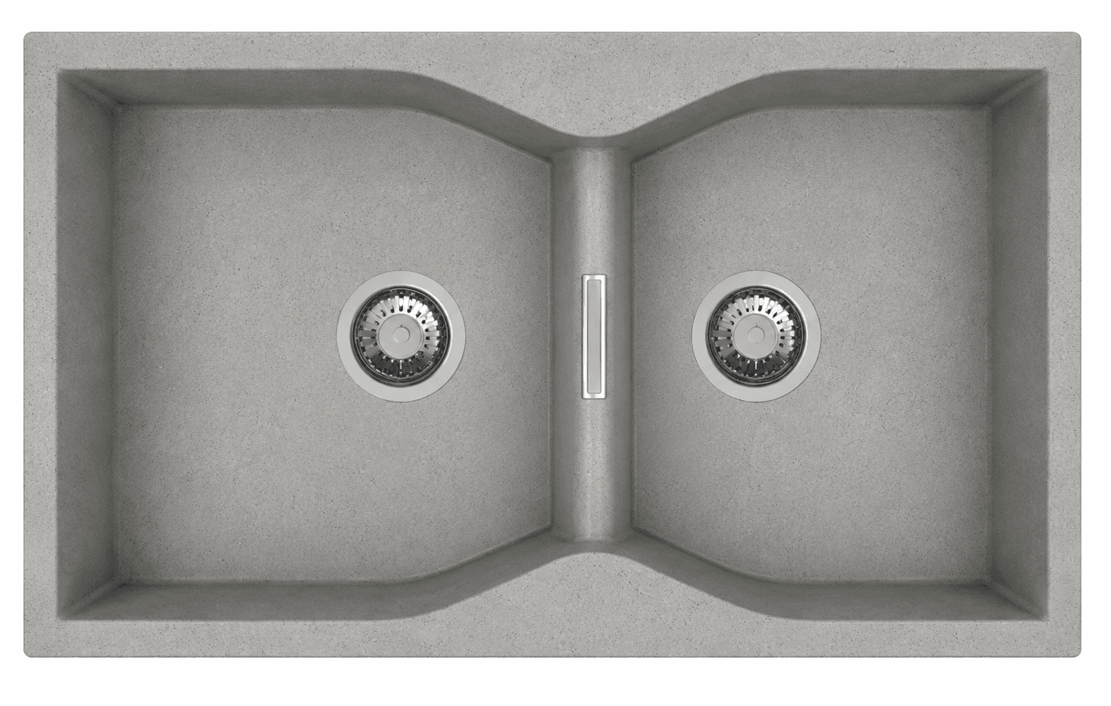 Largo Series Double Bowl Quartz Kitchen Sink 39" x 20" x 9" (900 x 500 x 225mm) | Concrete Finish | Top Mount, Flash Mount & Under Mount Installation | Included Accessories: Plumbing Kit | Slab Cutting Size: 465 x 443mm, 325 x 443mm — image 1