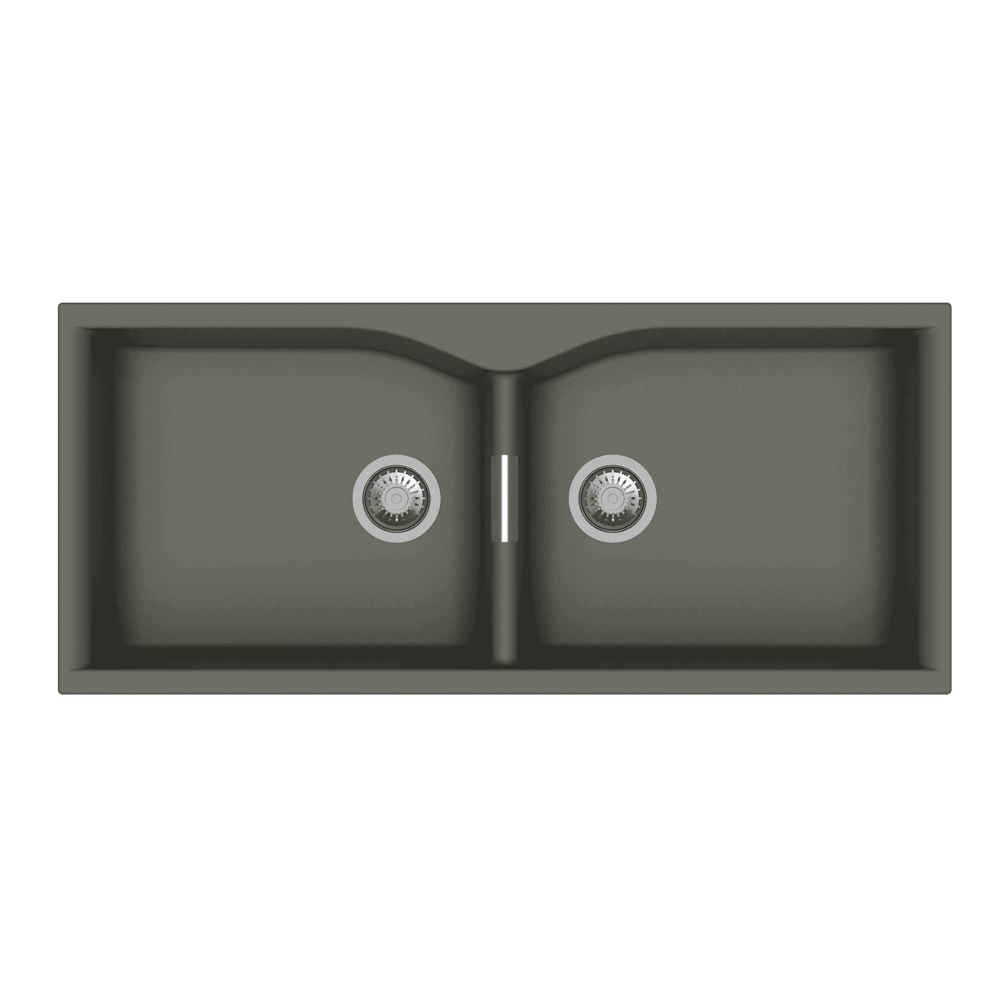 Largo Series Double Bowl Quartz Kitchen Sink 45" x 20" x 9" (1100 x 500 x 225mm) | Concrete Finish | Top Mount, Flash Mount & Under Mount Installation | Included Accessories: Plumbing Kit | Slab Cutting Size: 510 x 443mm, 510 x 443mm — image 1
