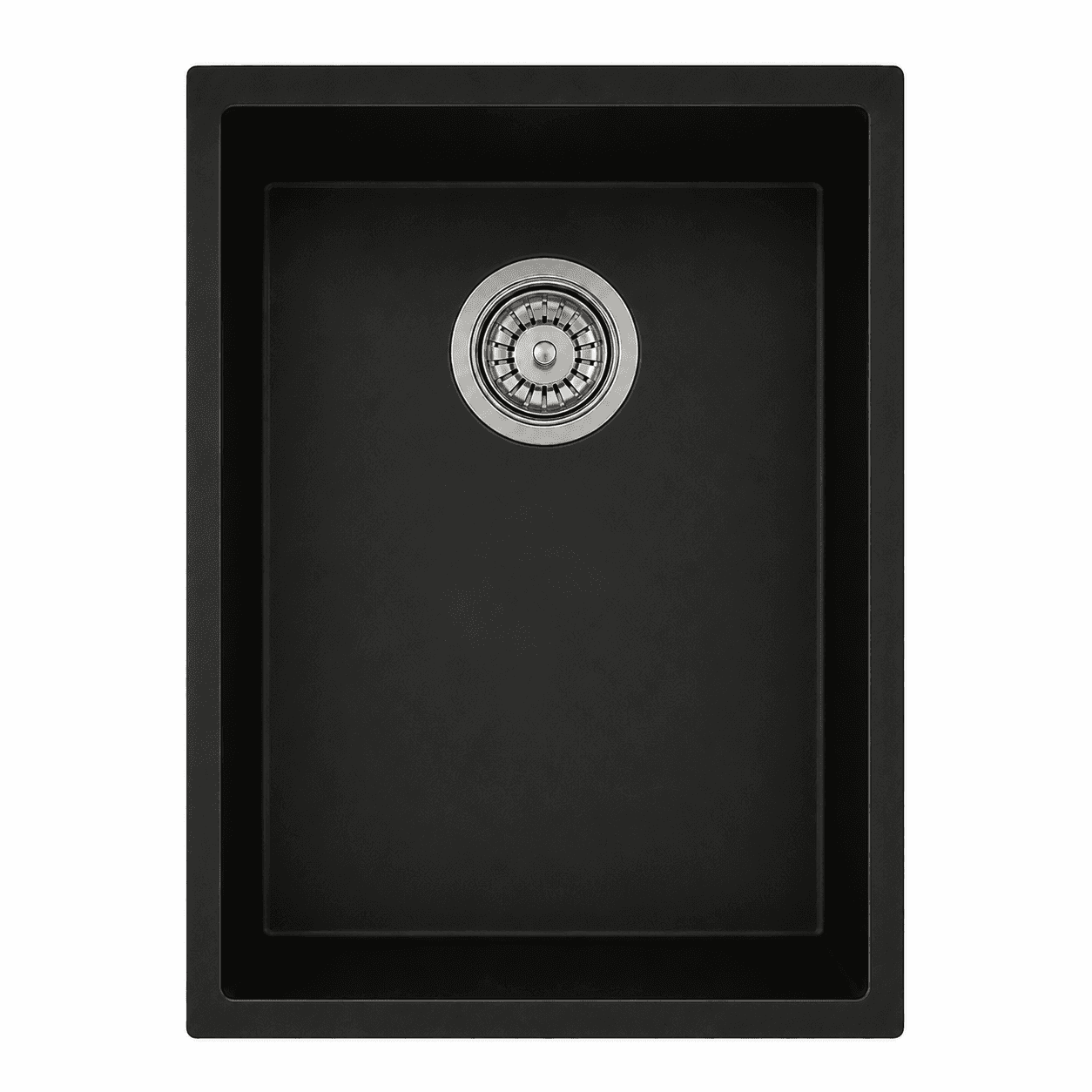 Smart Series Quartz Kitchen Sink 14" x 18" x 8" ( 370 x 460 x 200mm) | Nera Finish | Top Mount, Under Mount & Flush Mount Installation | Included Accessories: Plumbing Kit | Slab Cutting Size: 400 x 340mm — image 1