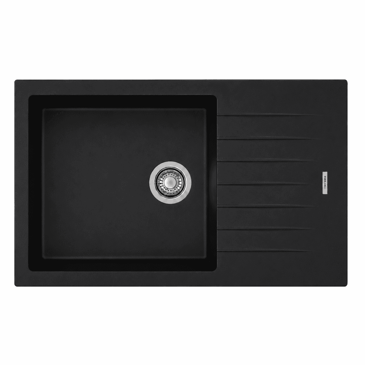 Tip Toe Series with Drainer Quartz Kitchen Sink 40" × 20" x 8" ( 1000 x 500 x 200mm) | Nera Finish | Top Mount, Under Mount & Flush Mount Installation | Included Accessories: Plumbing Kit | Slab Cutting Size: 480 x 430mm — image 1