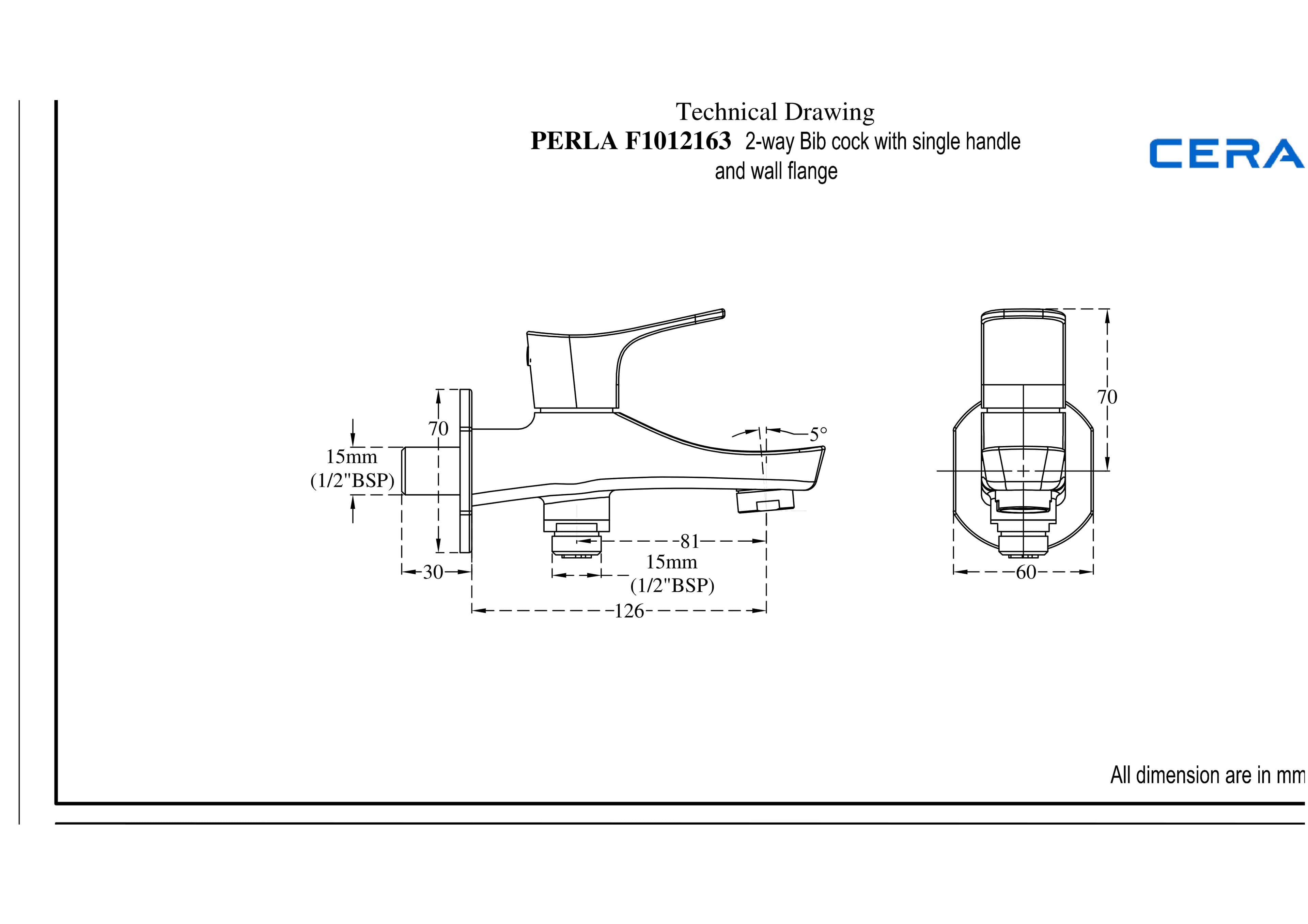 Perla 2-Way Bib Cock (Only Cold Water) With Flange | Chrome Finish — image 4