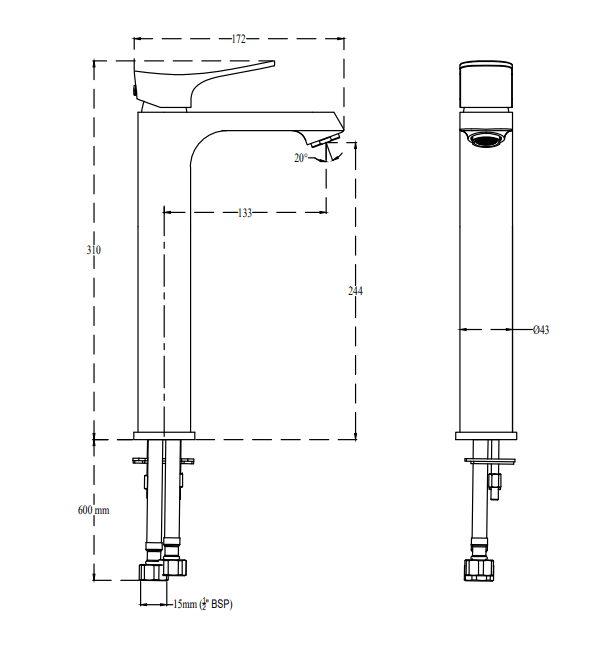Perla Single Lever Basin Mixer (Hot & Cold Water) | Chrome Finish | With 300 mm (12") Extended Body, 131.5 mm Spout Length and 600 mm Braided Connection Pipe — image 2