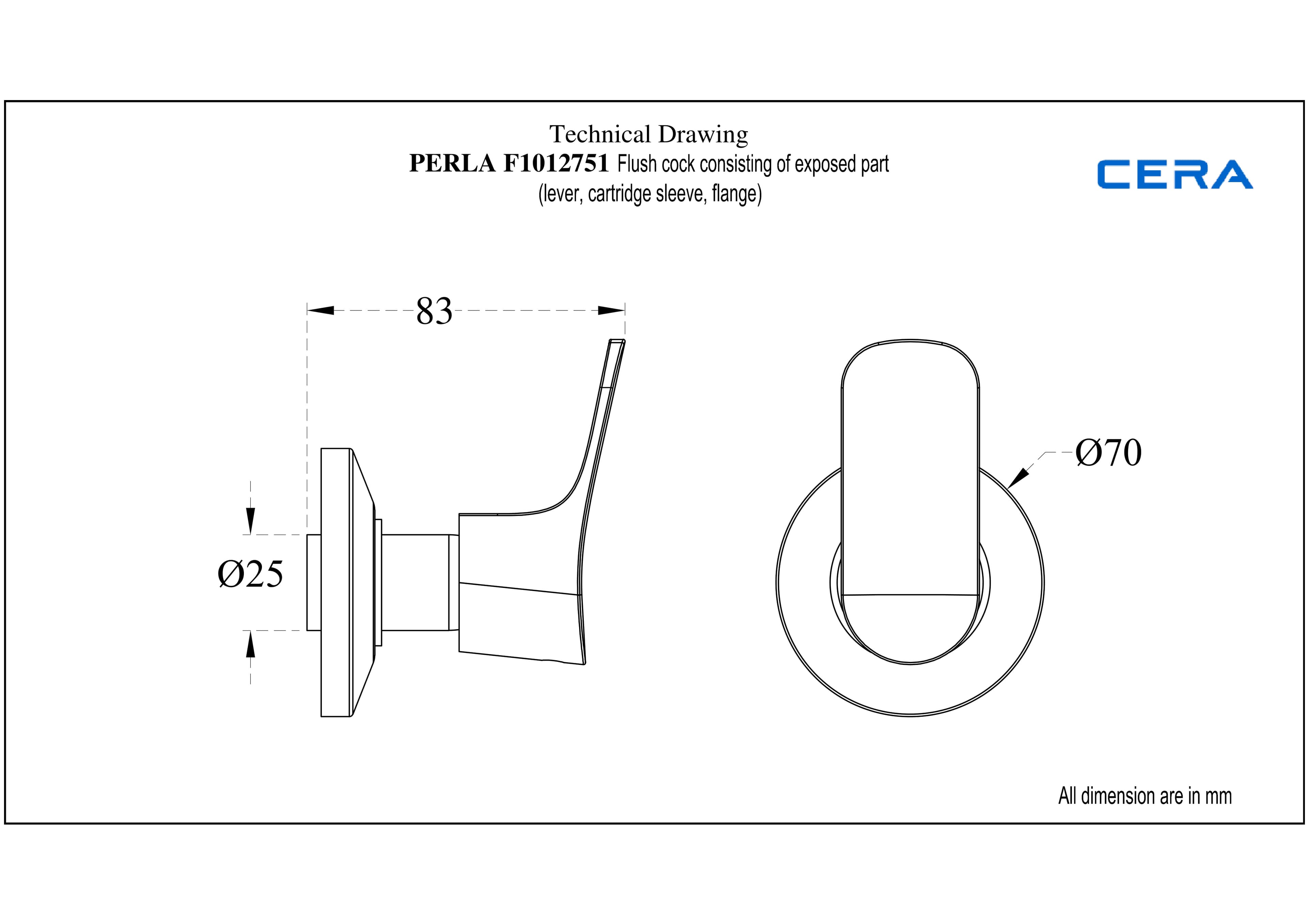 Perla Flush Cock | Chrome Finish | Exposed Part (Lever, Cartridge Sleeve, Flange) (Compatible With Concealed Part F4060102 sold separately) — image 4
