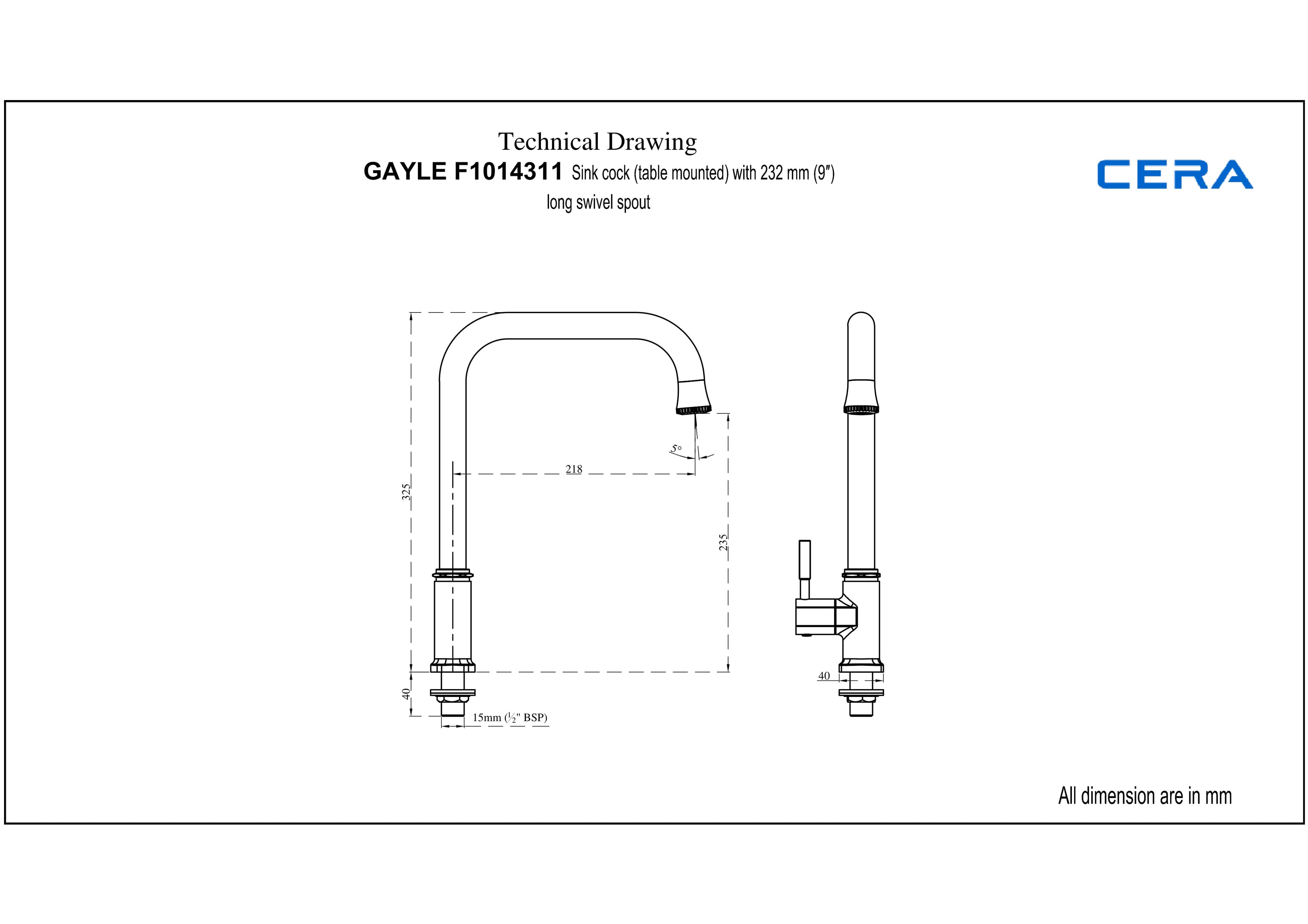 Gayle Kitchen Faucet (Only Cold Water) With 232 mm (9") Long Swivel Spout | Chrome Finish | For Kitchen Use — image 3