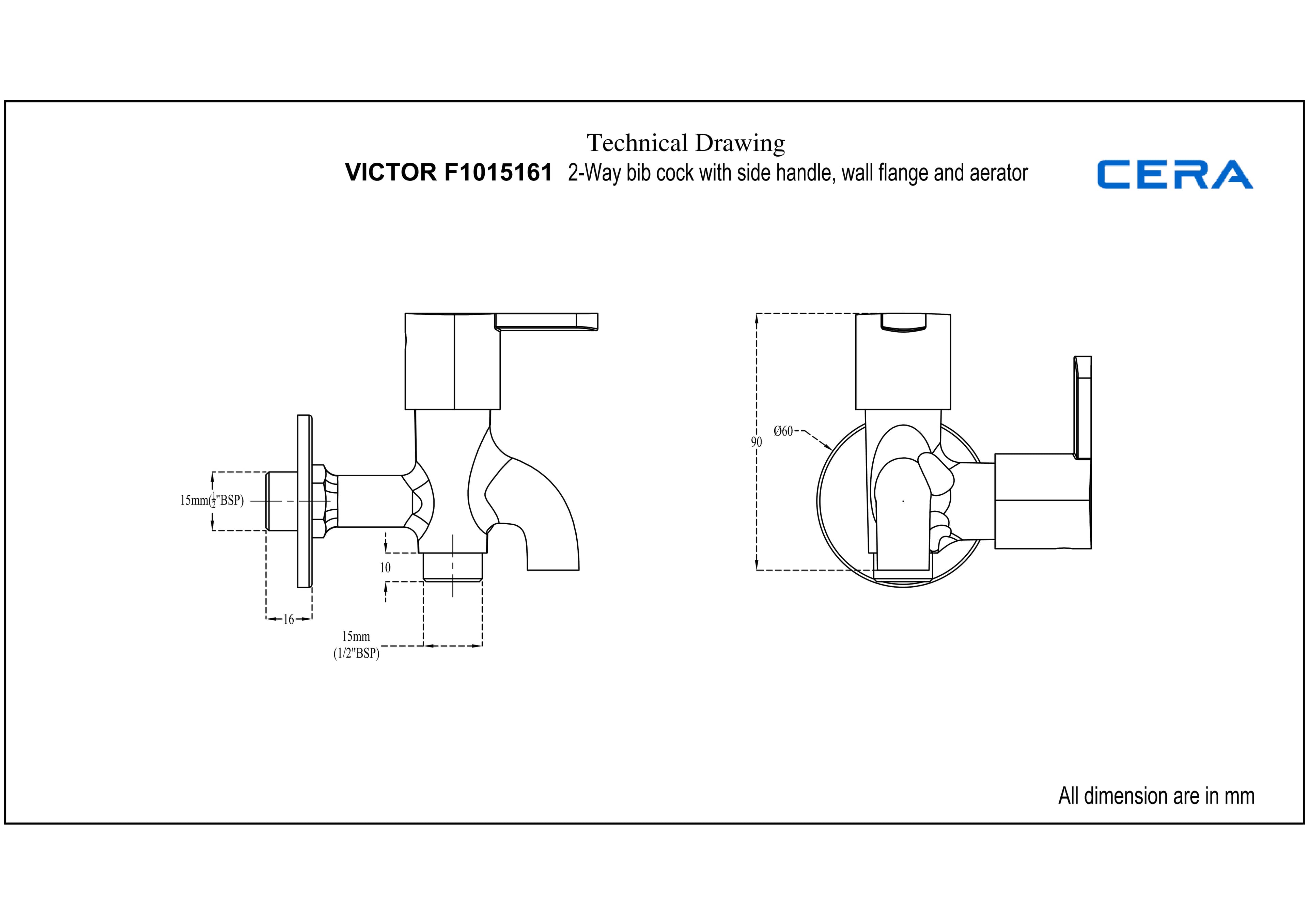 Victor 2-Way Bib Cock (Only Cold Water) With Flange | Chrome Finish — image 2