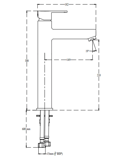 Victor Single Lever Basin Mixer (Hot & Cold Water) | Chrome Finish | Extended Body 315 mm (12.5"), 160 mm Spout Length and 600 mm Braided Connection Pipe — image 2