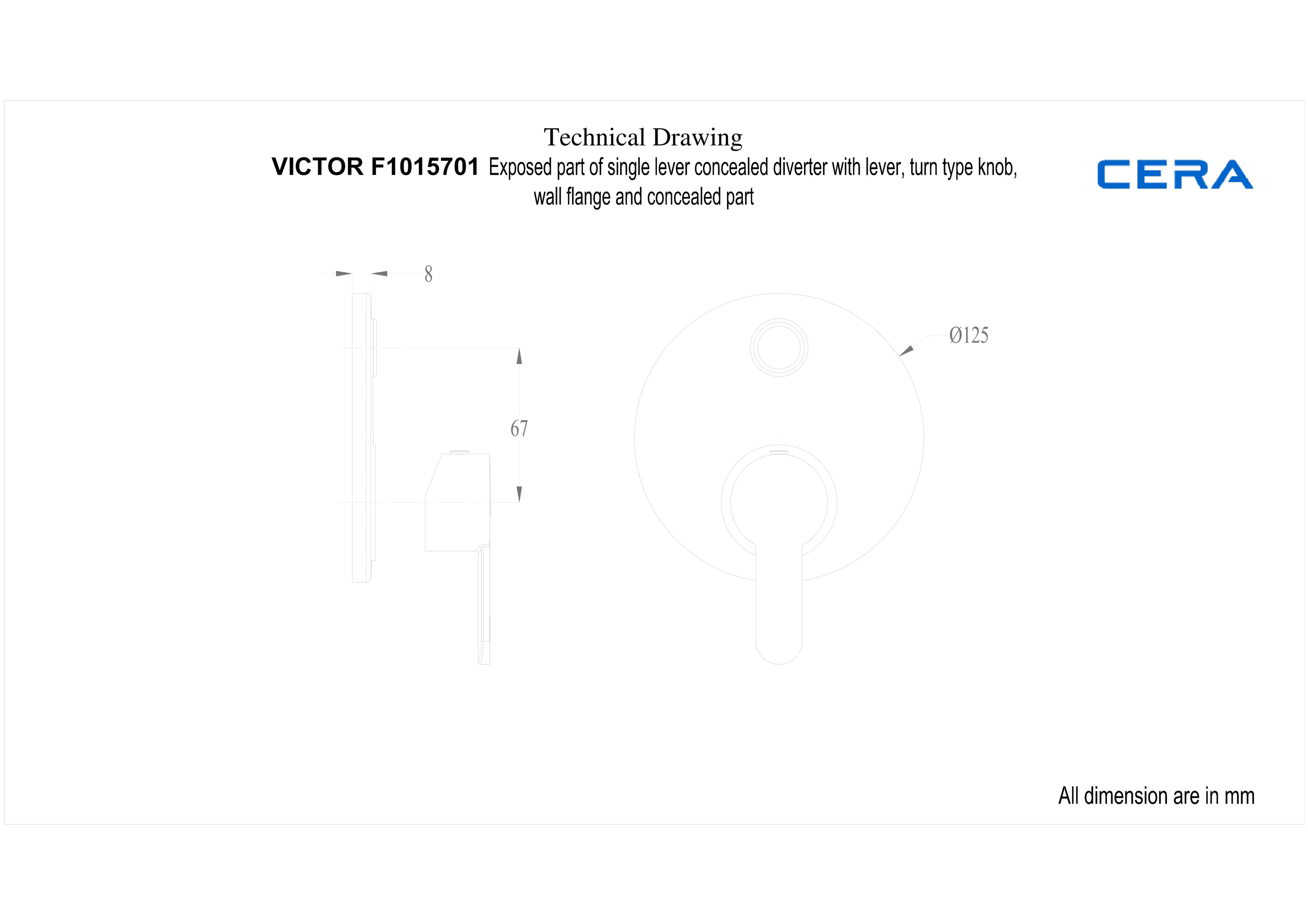 Victor Exposed Part for Push Type Single Lever Concealed Diverter 35 mm | Chrome Finish | Compatible With Concealed Part F4010108 sold separately — image 3