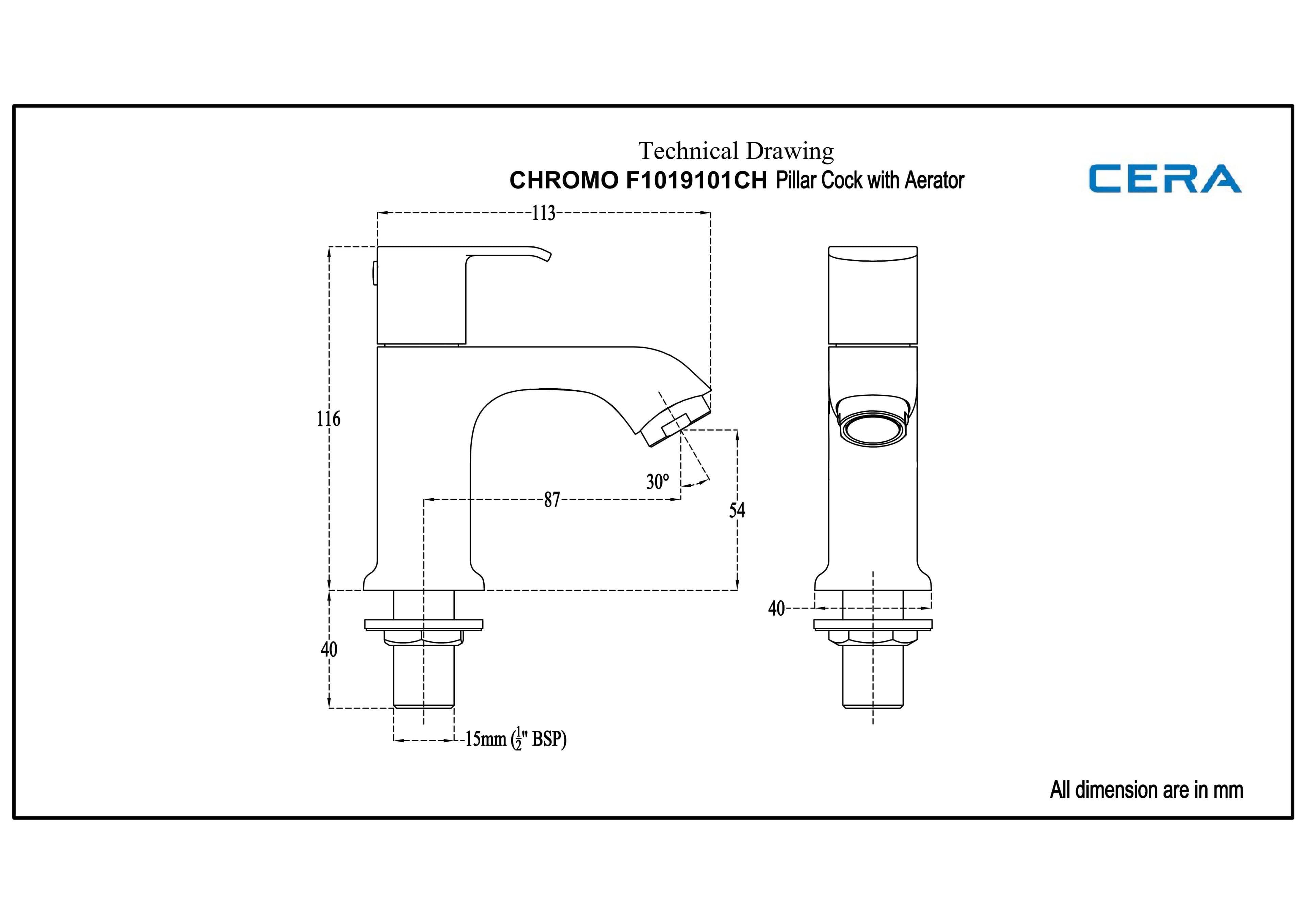 Chromo Pillar Cock (Cold Water only) | Chrome Finish — image 2