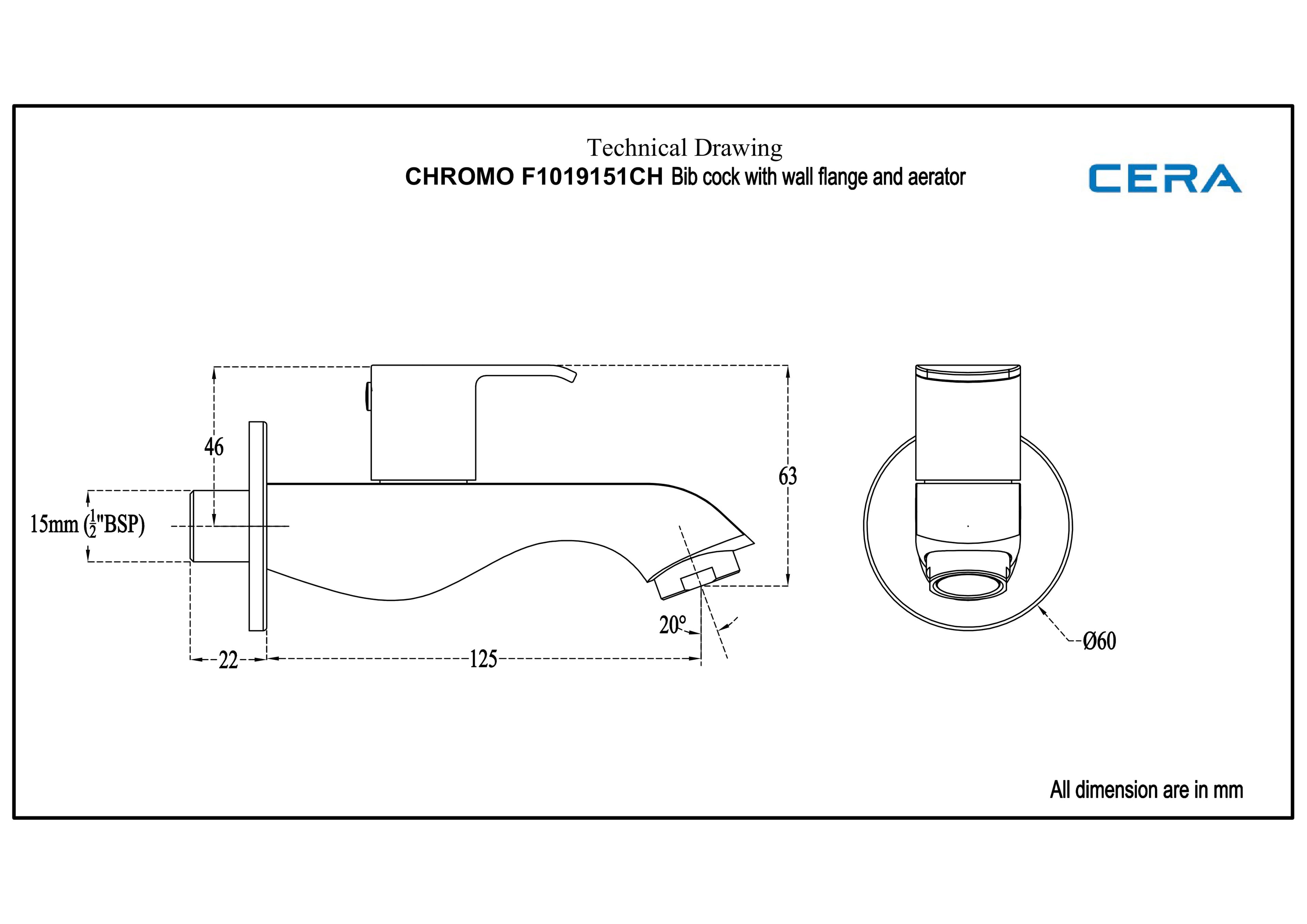 Chromo Bib Cock (Only Cold Water) With Flange | Chrome Finish — image 2