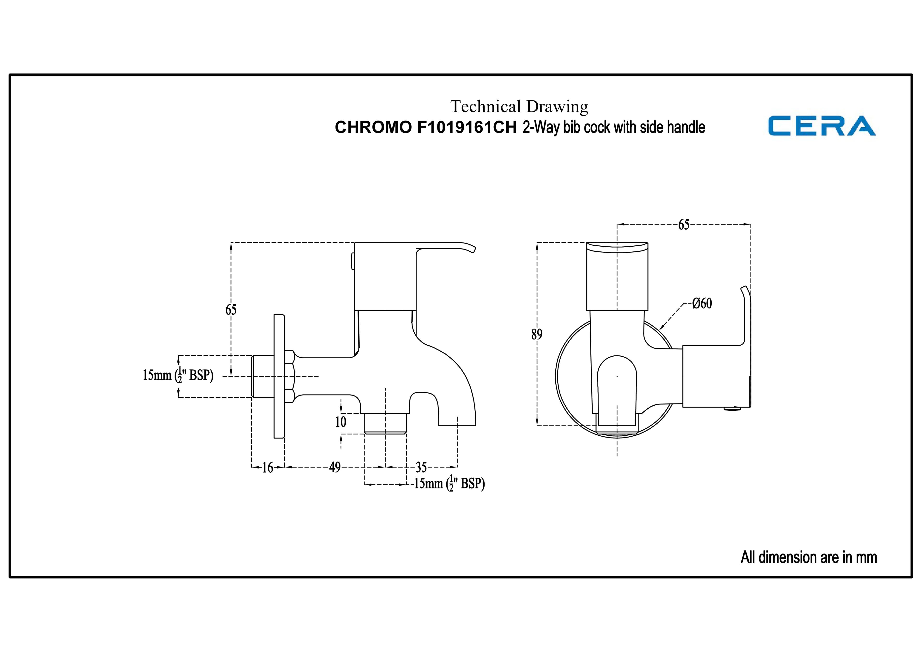 Chromo 2-Way Bib Cock (Only Cold Water) With Flange | Chrome Finish — image 2