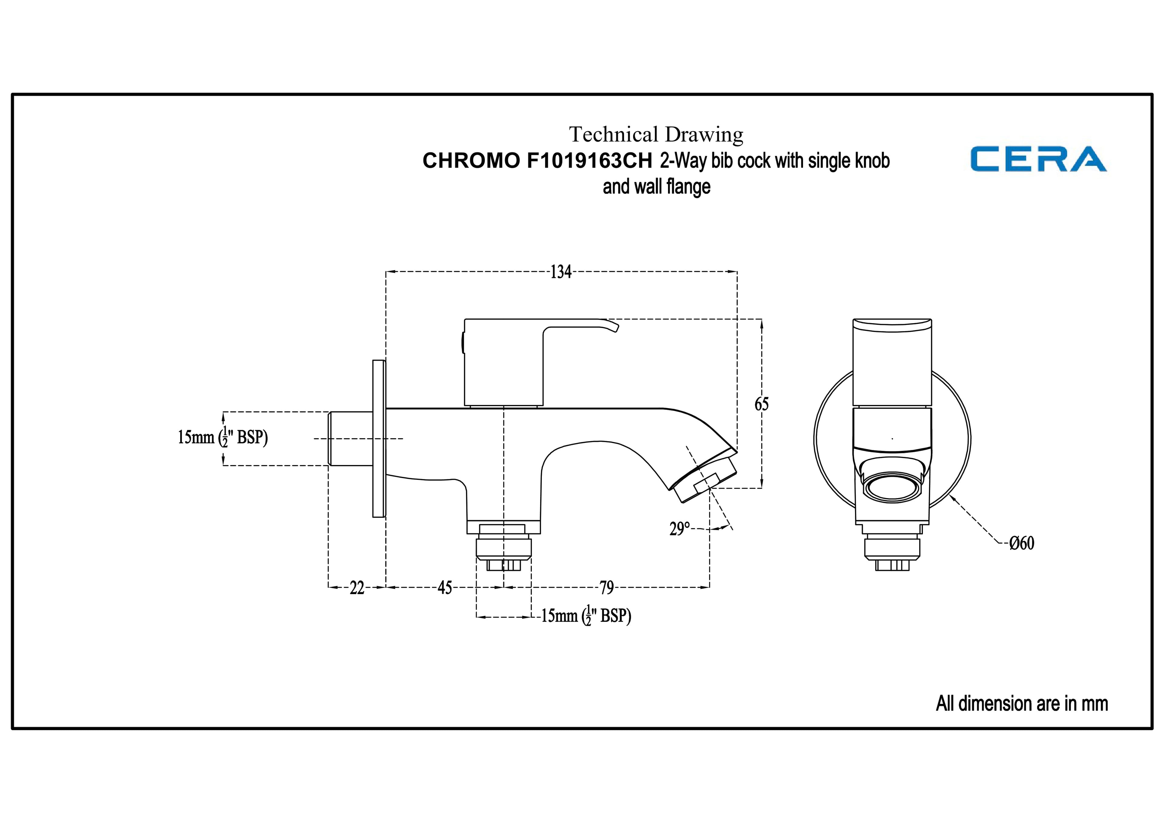 Chromo 2-Way Bib Cock (Only Cold Water) With Flange | Chrome Finish — image 2