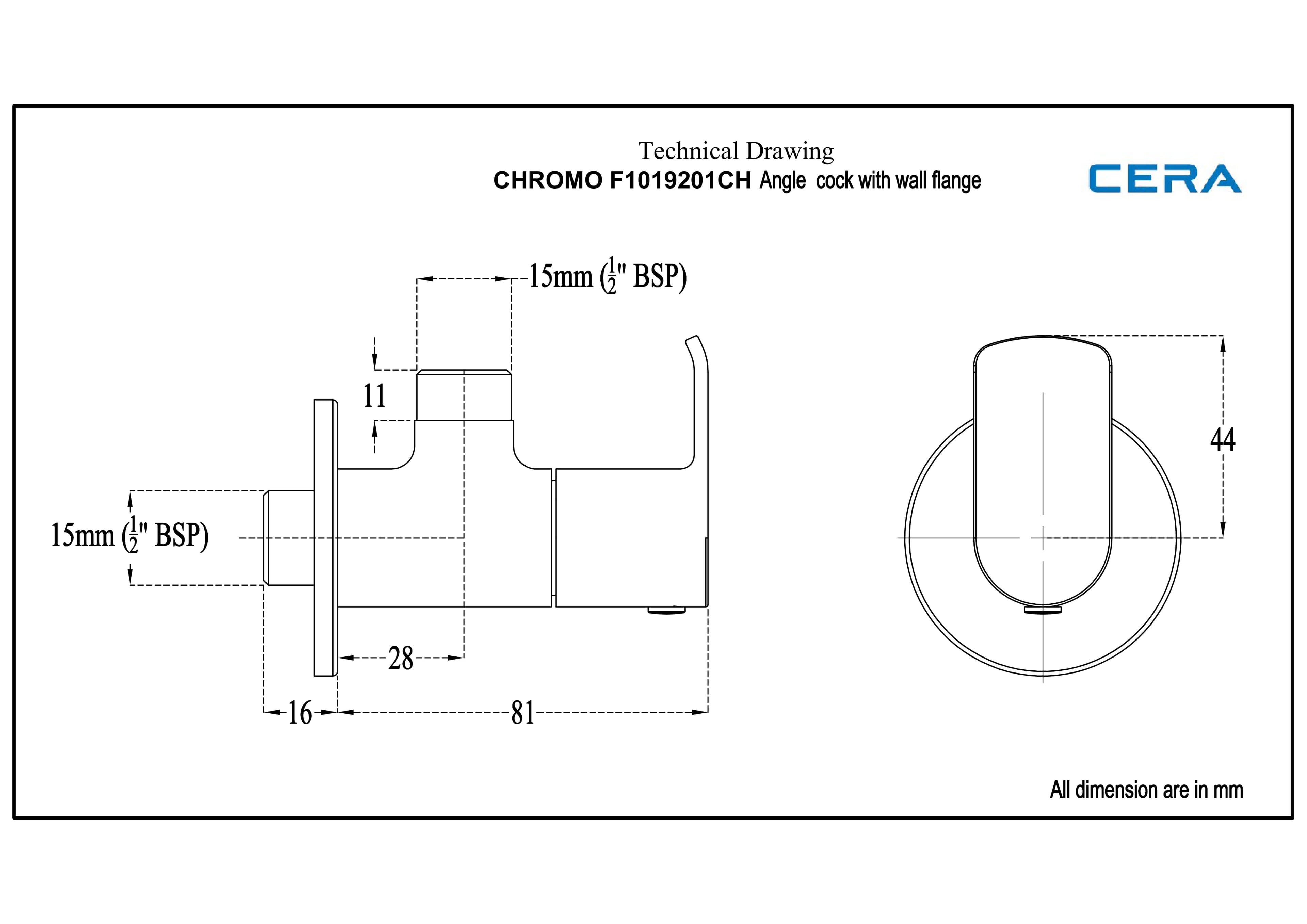 Chromo Angle Cock With Wall Flange | Chrome Finish — image 4
